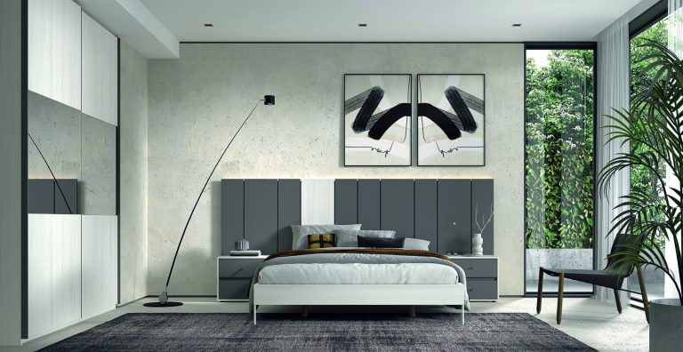 Dormitorio cabecero mesitas armario puertas correderas a medida con luz LED – Home Dreams Design