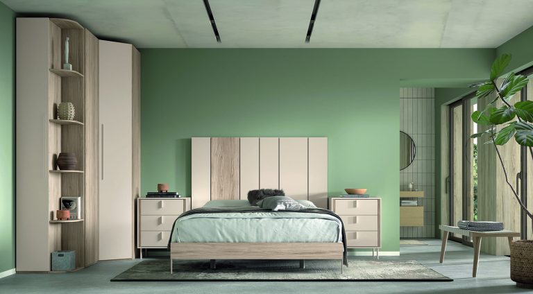 Dormitorio cabecero mesitas armario rinconero a medida con luz LED – Home Dreams Design