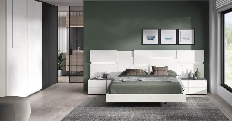 Dormitorio cabecero mesitas bancada armario puertas correderas – Home Dreams Design