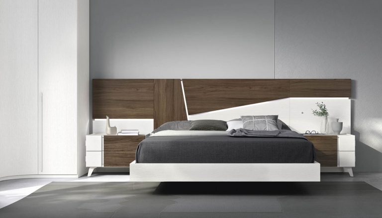 Dormitorio cabecero mesitas bancada armario rinconero – Home Dreams Design