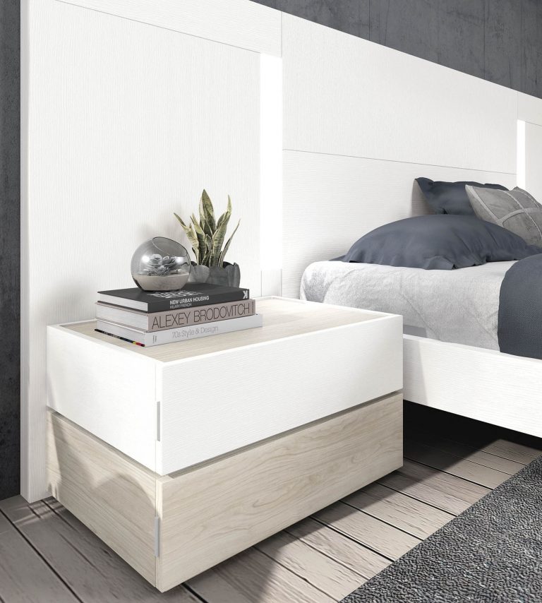 Dormitorio cabecero mesitas bancada cómoda – Home Dreams Design