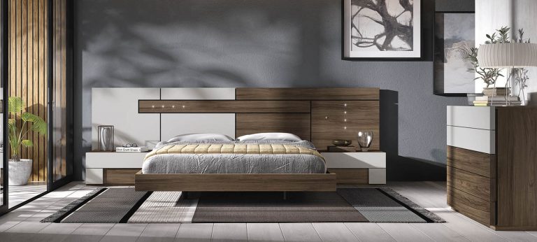 Dormitorio cabecero mesitas bancada cómoda – Home Dreams Design