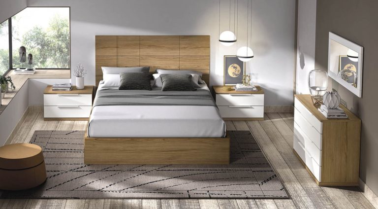 Dormitorio cabecero mesitas bancada cómoda – Home Dreams Design