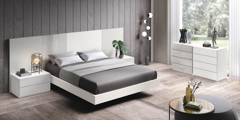 Dormitorio cabecero mesitas bancada cómoda – Home Dreams Design