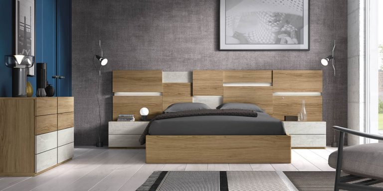 Dormitorio cabecero mesitas bancada cómoda – Home Dreams Design