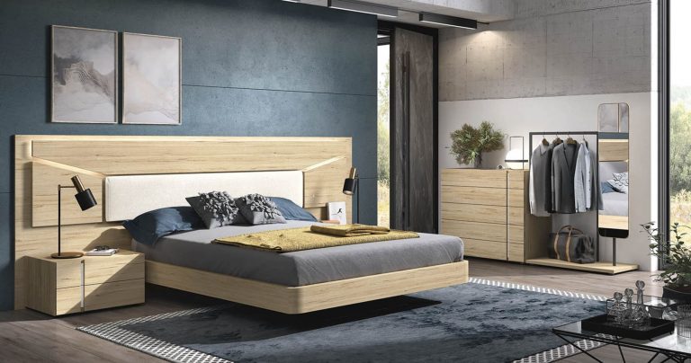Dormitorio cabecero mesitas bancada cómoda – Home Dreams Design