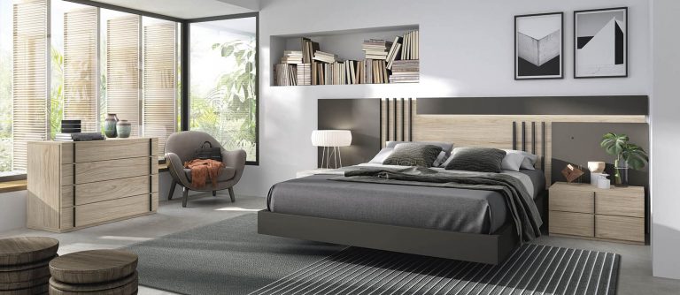 Dormitorio cabecero mesitas bancada cómoda – Home Dreams Design