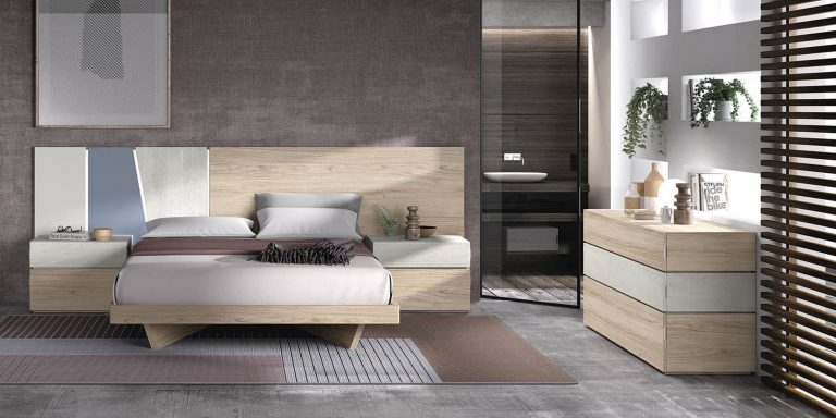 Dormitorio cabecero mesitas bancada cómoda – Home Dreams Design