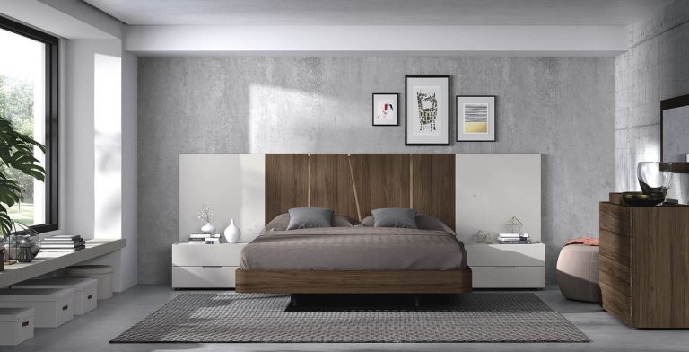 Dormitorio cabecero mesitas bancada cómoda – Home Dreams Design