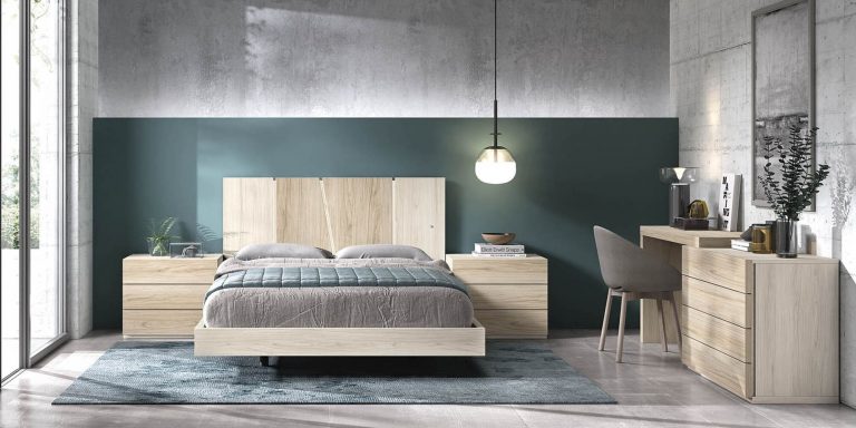 Dormitorio cabecero mesitas bancada cómoda escritorio – Home Dreams Design
