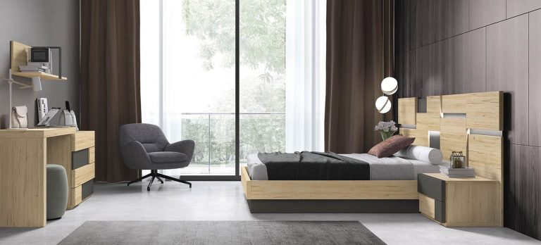 Dormitorio cabecero mesitas bancada cómoda escritorio – Home Dreams Design