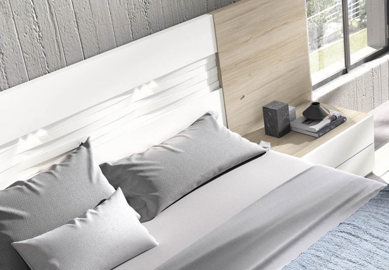 Dormitorio cabecero mesitas bancada sinfonier – Home Dreams Design