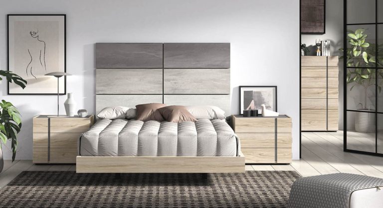Dormitorio cabecero mesitas bancada sinfonier – Home Dreams Design