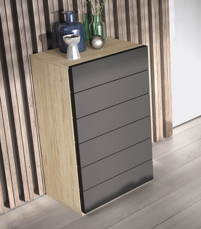 Dormitorio cabecero mesitas bancada sinfonier armario puertas cristal – Home Dreams Design