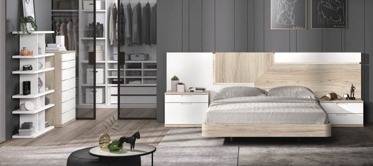 Dormitorio cabecero mesitas bancada sinfonier vestidor – Home Dreams Design