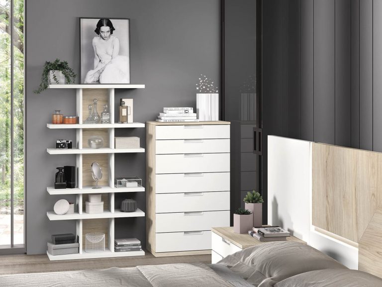 Dormitorio cabecero mesitas bancada sinfonier vestidor – Home Dreams Design