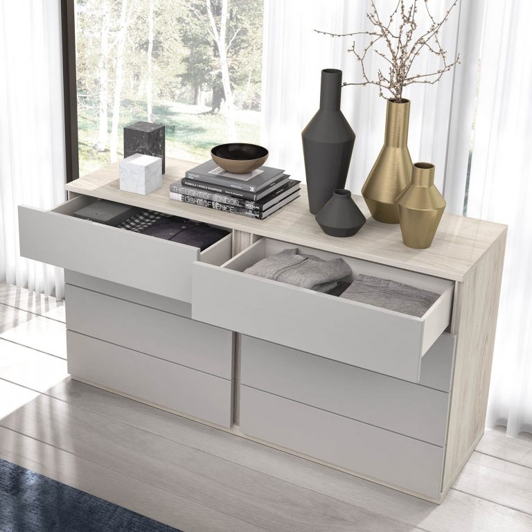 Dormitorio cabecero mesitas canapé cómoda – Home Dreams Design