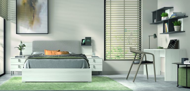 Dormitorio cabecero mesitas canapé escritorio a medida con luz LED – Home Dreams Design
