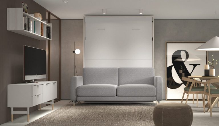 Habitación juvenil cama abatible vertical sofá – Home Dreams Design