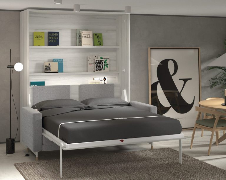 Habitación juvenil cama abatible vertical sofá – Home Dreams Design
